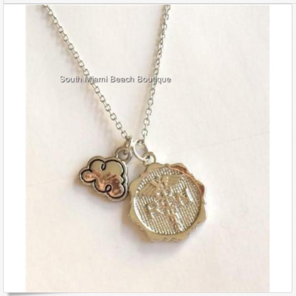DREAM BIG! Cloud Nursing RN Caduceus Necklace 19" Silver Plated Graduation Gift